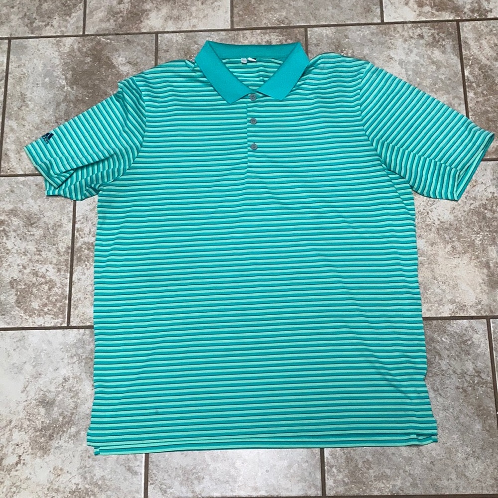 XL Green Striped Adidas Golf Shirt